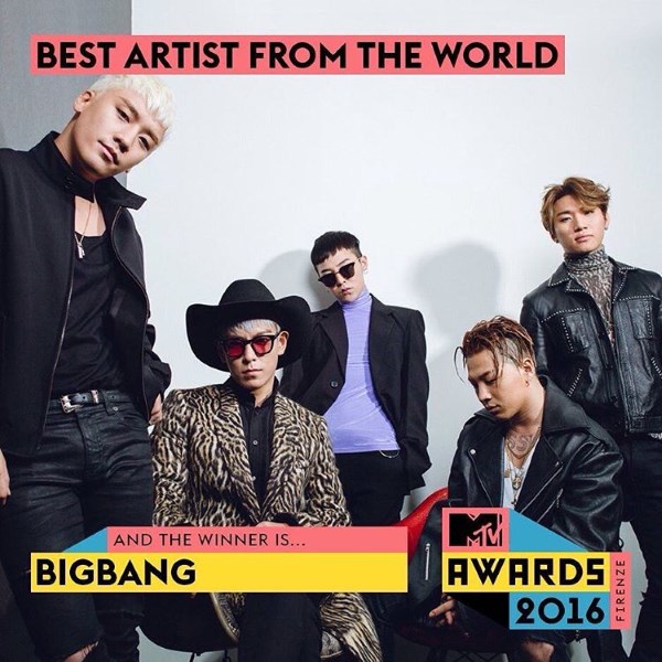 BIGBANG获《意大利 MTV 大奖 2016》「国际最佳艺人」奖