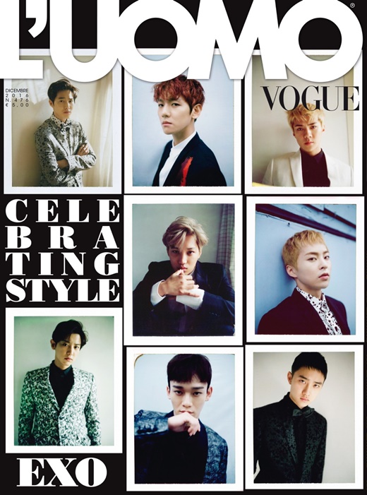 韩国男团EXO7日公开为意大利某知名时尚杂志12月刊拍摄的封面画报