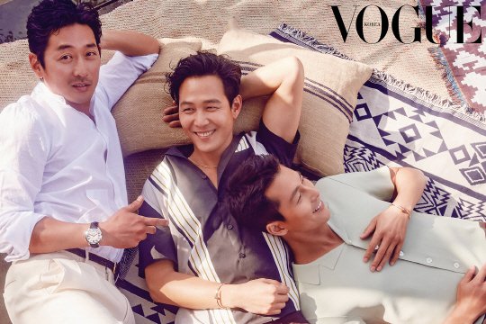 郑雨盛、李政宰、河正宇三大影帝同框为《Vogue》拍摄时尚大片