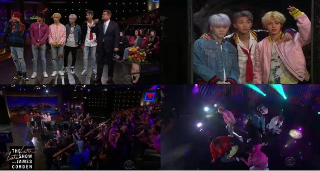 防弹少年团出演的美国人气深夜脱口秀节目《The Late Late Show with James Corden》引欢呼