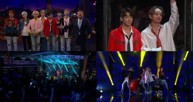 防弹少年团出演的美国人气深夜脱口秀节目《The Late Late Show with James Corden》引欢呼